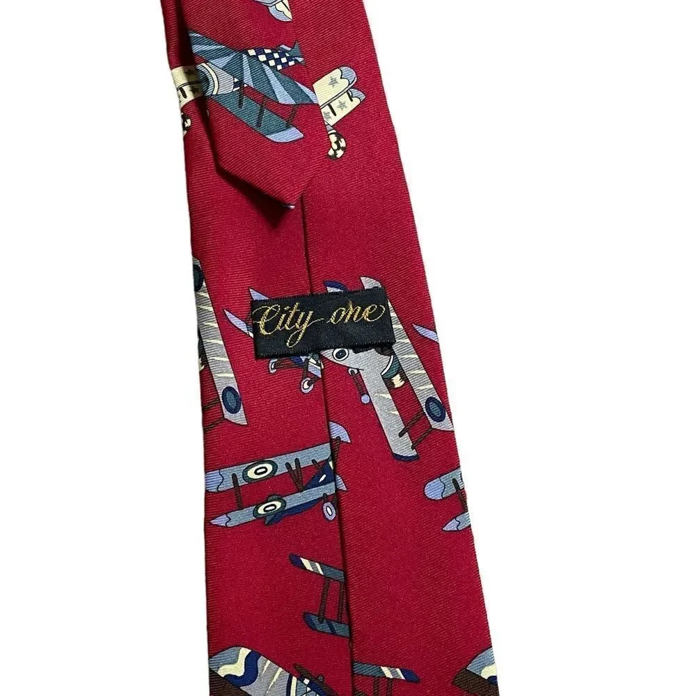 Red biplane neck tie - city one